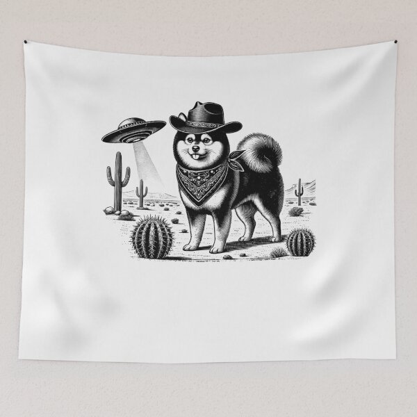Item preview, Vintage Retro Pomsky UFO Western Country Wild West Dog Mom Dad designed and sold by Kimberley King Art  King Art.