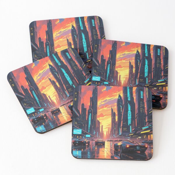 Item preview, Futuristic Cityscape with Cars at Sunset designed and sold by YourCozyPattern.