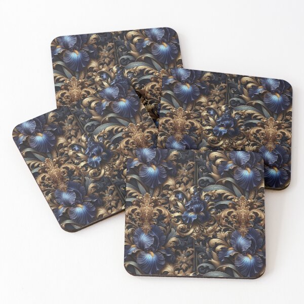 Item preview, Night Iris Baroque – Royal Blue Flowers and Golden Ornaments designed and sold by Arscorart.