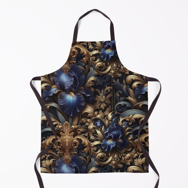 Item preview, Night Iris Baroque – Royal Blue Flowers and Golden Ornaments designed and sold by Arscorart.