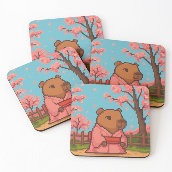 Item preview, Sakura Serenity – Capybara in Kimono Pixel Art designed and sold by retro_pixel.