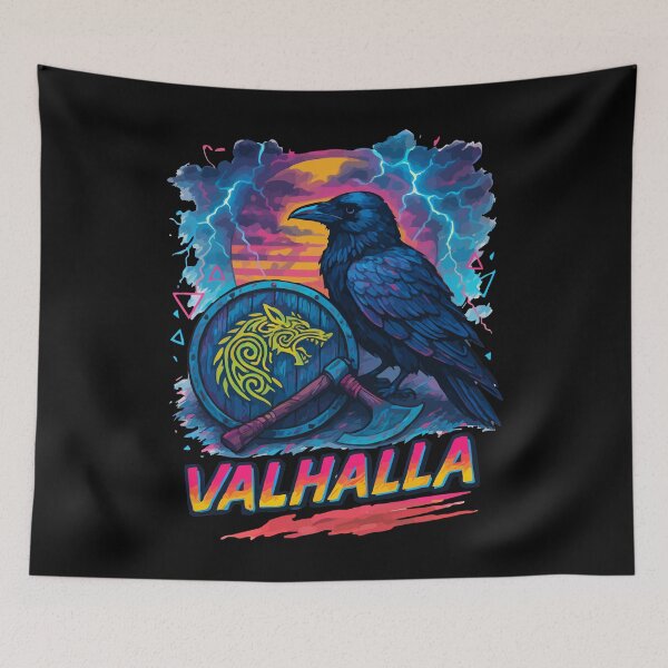 Item preview, Viking Valhalla Raven Norse Retro Vaporwave designed and sold by TomFrontierArt.