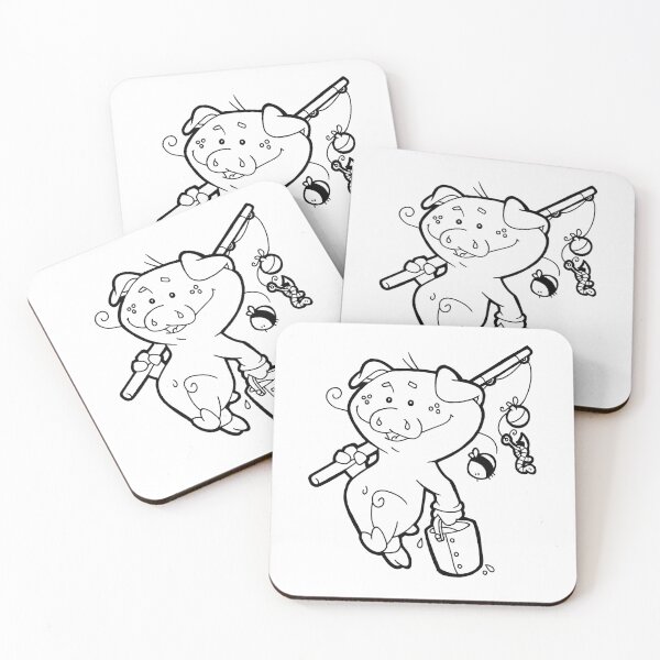 Item preview, Gone Fishin’ – Adorable Pig and Worm Drawing designed and sold by BMBLB-illos.