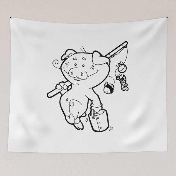 Item preview, Gone Fishin’ – Adorable Pig and Worm Drawing designed and sold by BMBLB-illos.