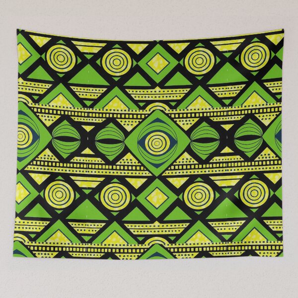 Item preview, Vibrant Geometric West African Wax Print - Green, Yellow & Black designed and sold by Myra365Art.