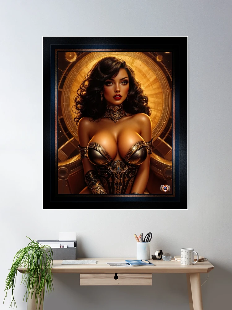Gilded Celestial Stunning Portrait Of Zayna Khel'Dara Captivating AI Concept Art by Xzendor7 Room Decor Poster Art Print