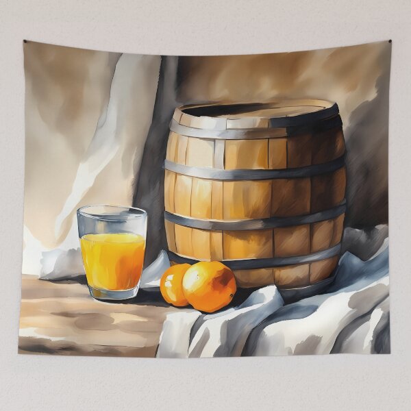 Item preview, Wooden Barrel with Orange Juice designed and sold by CalmnessbyChoice.