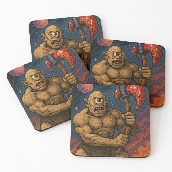 Item preview, Cyclops Warrior with Crystal Axe – Fantasy Comic Art Illustration designed and sold by InspireHaven.