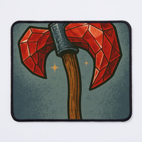 Item preview, Red Crystal Battle Axe – Comic Style Fantasy Weapon Art designed and sold by InspireHaven.