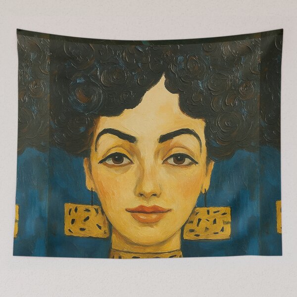 Item preview, Bold Portrait of Woman with Gold Jewelry - Modern Oil Art designed and sold by MaPerle.