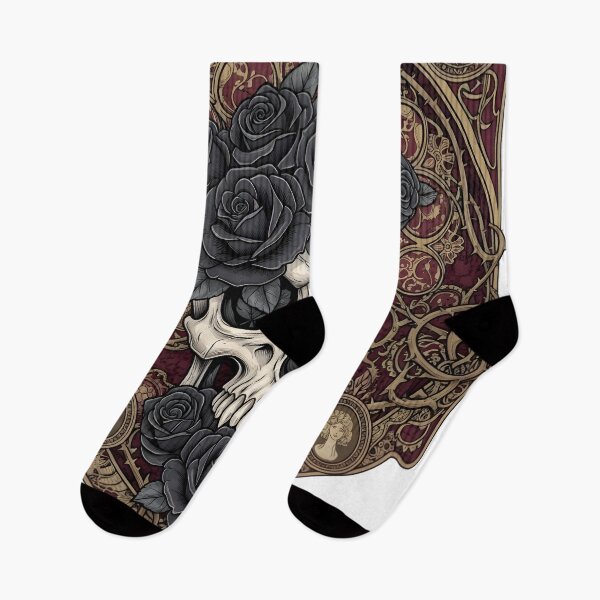 Item preview, Beauty in Darkness – Gothic Skull & Black Roses Art Nouveau Digital Print designed and sold by AnnDesignStudio.