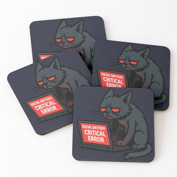 Item preview, Social Battery Critical Error Cat Sticker designed and sold by MysticArtisan.