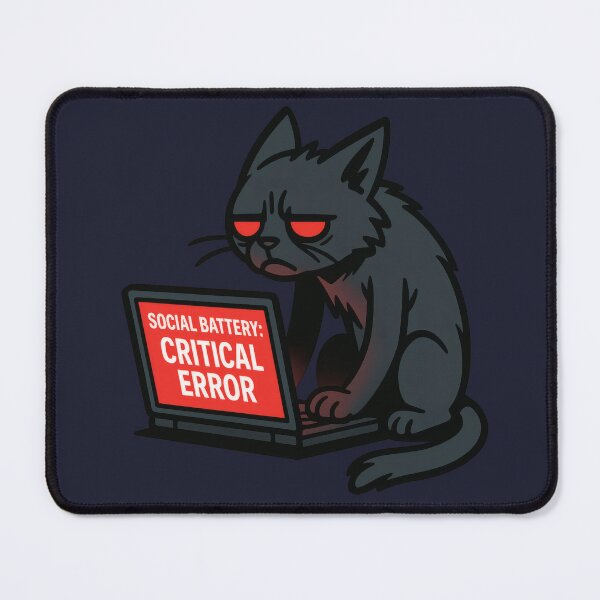 Item preview, Social Battery Critical Error Cat Sticker designed and sold by MysticArtisan.