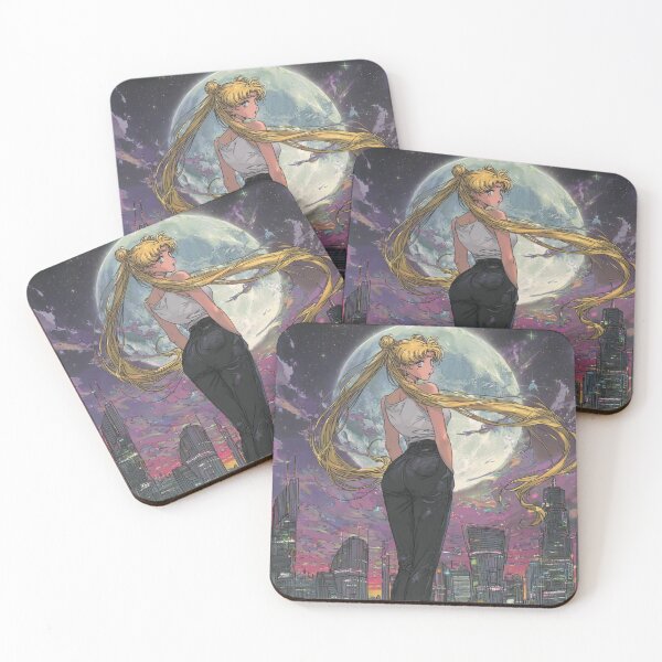 Item preview, Sailor Moon on Car Roof Overlooking Futuristic Skyline designed and sold by pastel.moonwave.