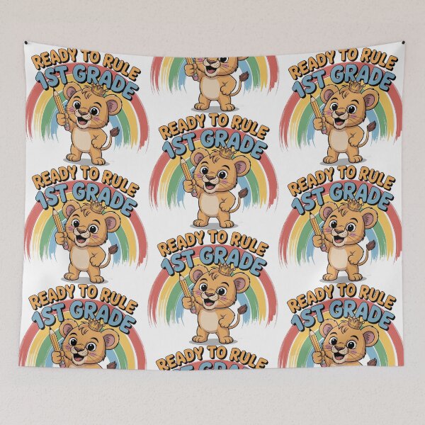 Item preview, Ready to Rule 1st Grade Cute Lion Back to School Design | First Day of School Gift for Kids | Rainbow Pencil Classroom Shirt & Sticker designed and sold by HahaHandlesHub.