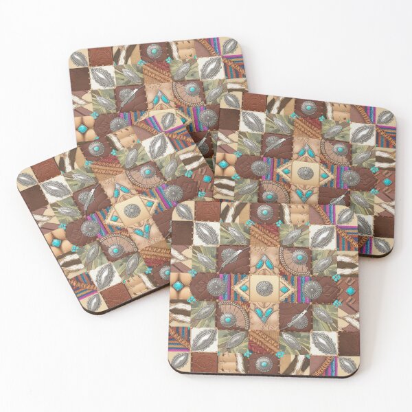 Item preview, Western Boho Patchwork – Turquoise Conchos, Cowhide, Leather & Aztec Rustic Style designed and sold by CoastalEmp.