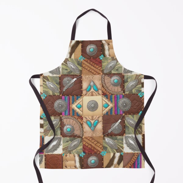 Artikelvorschau, Western Boho Patchwork – Türkisfarbene Conchos, Rindsleder, Leder & Azteken-Rustikalstil entworfen und verkauft von CoastalEmp.