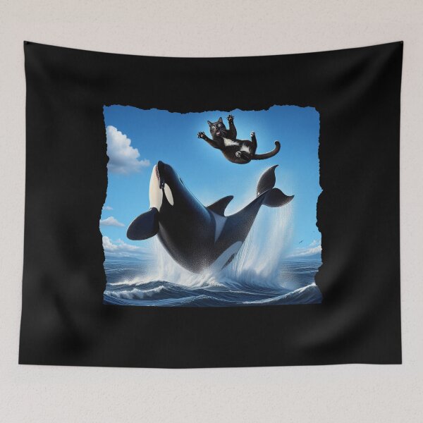 Item preview, Funny Orca Whale Playing With Black Cat. cat and orca lover designed and sold by ahmed2751989.