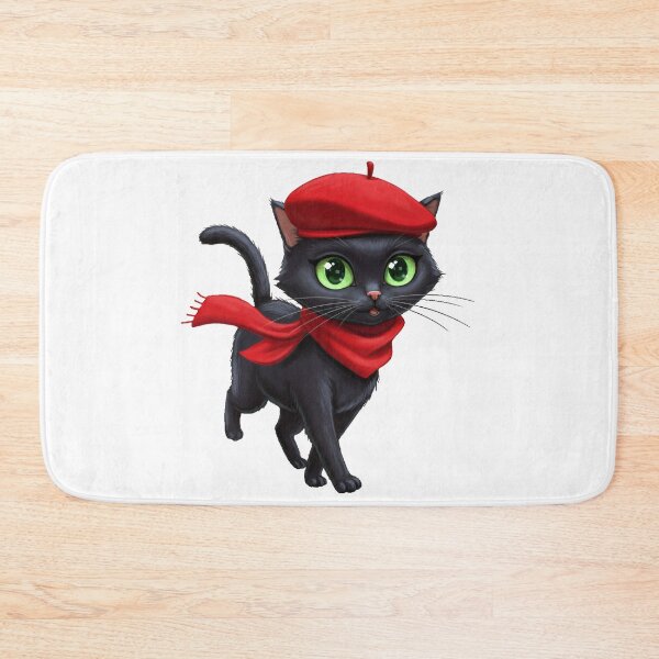 Item preview, Atomic Cat with a Fedora, Black Cat Green eyes, Red Scarf and Hat, Cool Stylish Paris France, French, Catitude, MCM, Mid Century Modern,  designed and sold by TheTimeTaxi.