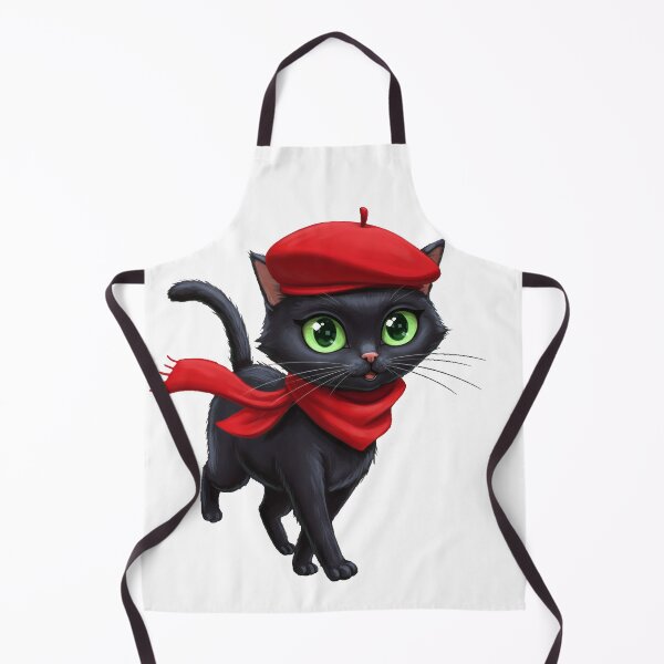 Item preview, Atomic Cat with a Fedora, Black Cat Green eyes, Red Scarf and Hat, Cool Stylish Paris France, French, Catitude, MCM, Mid Century Modern, designed and sold by TheTimeTaxi.