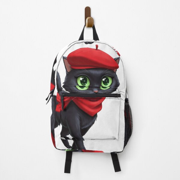 Item preview, Atomic Cat with a Fedora, Black Cat Green eyes, Red Scarf and Hat, Cool Stylish Paris France, French, Catitude, MCM, Mid Century Modern, designed and sold by TheTimeTaxi.