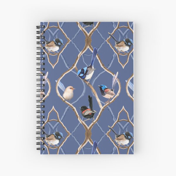Item preview, Fairy Wrens on Garden Lattice pattern - Cool Blue designed and sold by Nadya Neklioudova.