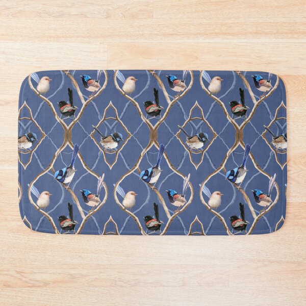 Item preview, Fairy Wrens on Garden Lattice pattern - Cool Blue designed and sold by Nadya Neklioudova.