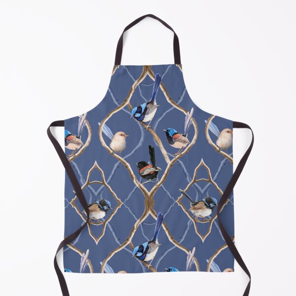 Item preview, Fairy Wrens on Garden Lattice pattern - Cool Blue designed and sold by Nadya Neklioudova.