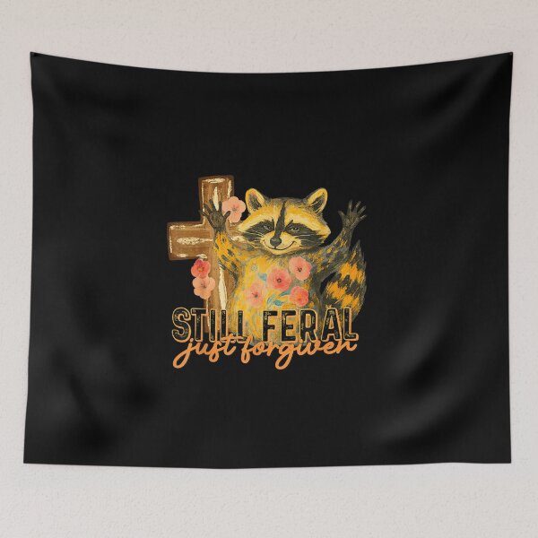 Item preview, Still Feral Just Forgiven Vintage Christian Cross Raccoon designed and sold by Juan Pedro Matta.