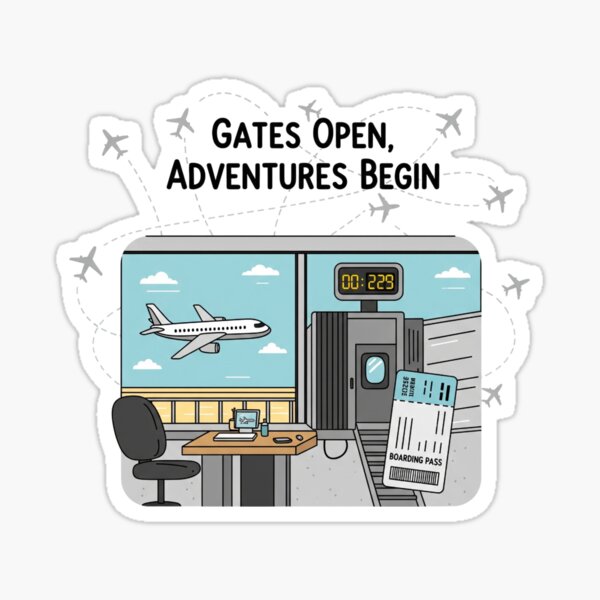 Item preview, Airport T-Shirt - Gates Open Adventures Begin Flight Tee designed and sold by GalaxyInstore.