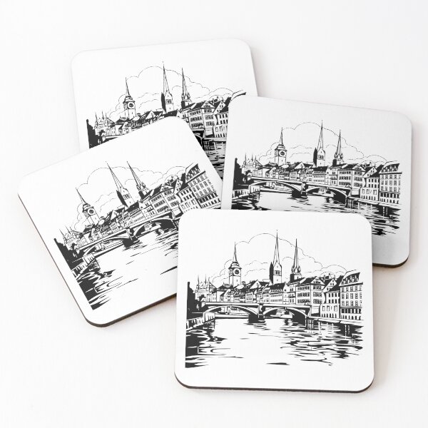 Item preview, Zurich Switzerland Swiss Limmat River Lake Town Downtown  designed and sold by inkoutninja.