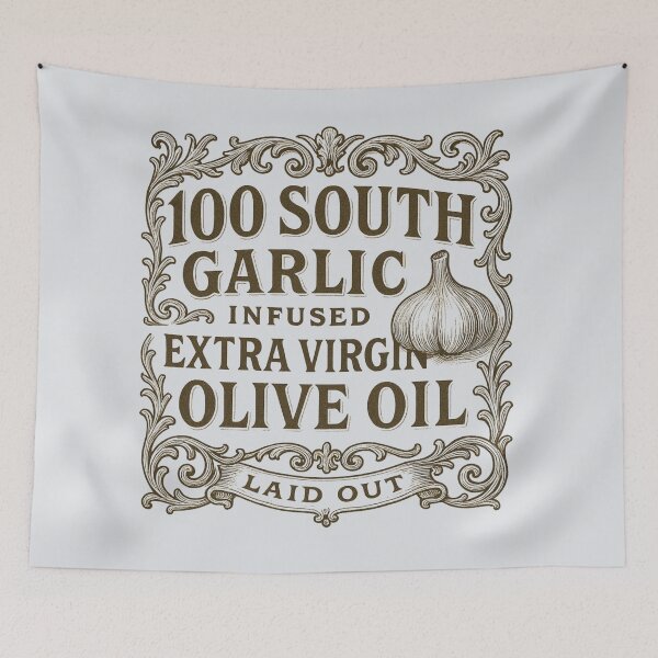 Item preview, Vintage Label Design for 100 South Garlic Infused Extra Virgin Olive Oil designed and sold by Rue Market.
