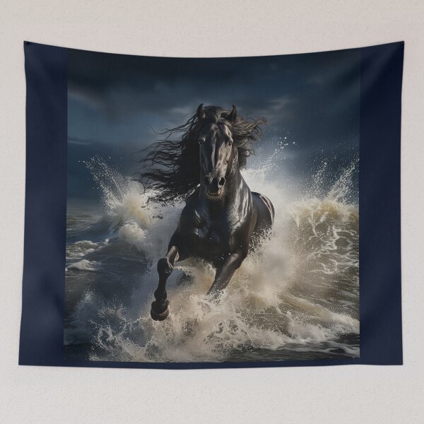 Item preview, Majestic Black Stallion running in Ocean Waves designed and sold by CritterWisdom.