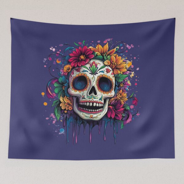 Item preview, Vibrant sugar skull with colorful flowers designed and sold by JustaKiss822.