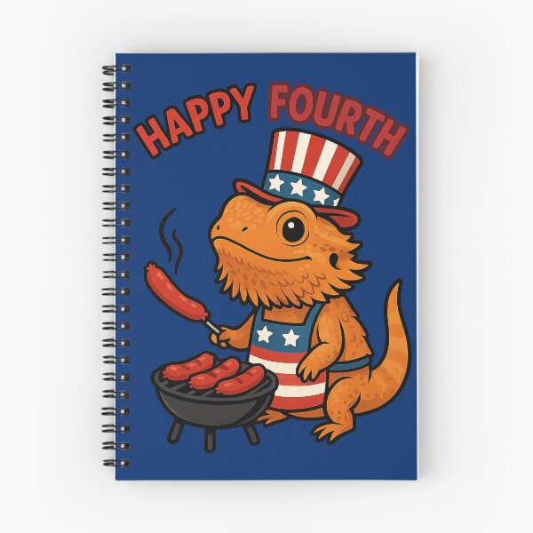 Artikelvorschau, Entzückender patriotischer Bartagamen grillt Hot Dogs – „Happy Fourth“ Vierter Juli entworfen und verkauft von Kindfolk.