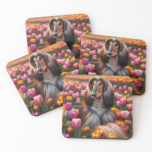 Item preview, Classy Afghan Hound Dog Lies Among Tulips designed and sold by Wags & Tails.