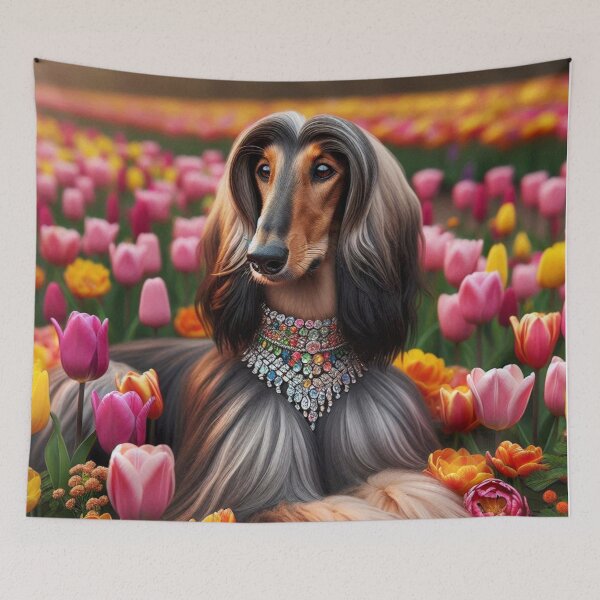 Item preview, Classy Afghan Hound Dog Lies Among Tulips designed and sold by Wags & Tails.