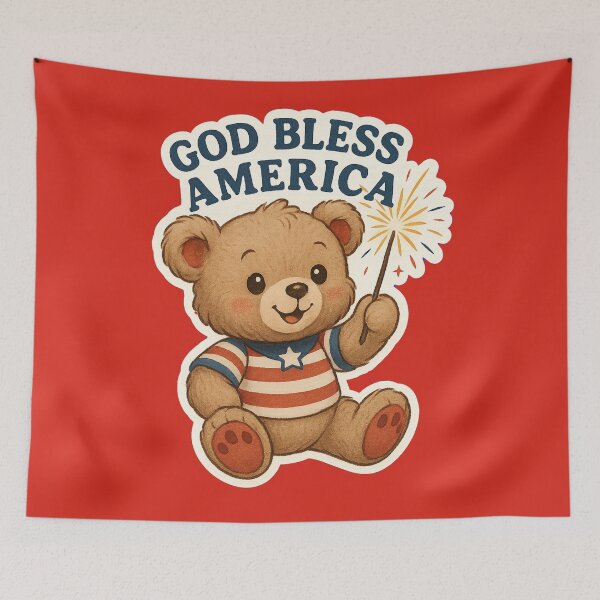 Artikelvorschau, Patriotischer Teddybär mit Wunderkerze – God Bless America entworfen und verkauft von Kindfolk.