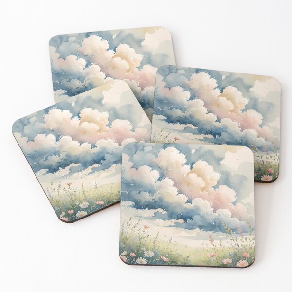 Item preview, Pastel Cloud Bloom Over Wildflower Meadow – Boho Watercolor Print designed and sold by Mos Thainique.