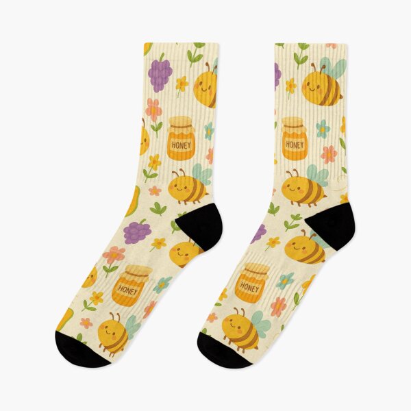 Item preview, Seamless Pattern of Cute Bees and Honey Jars with Flowers designed and sold by champkppwc.