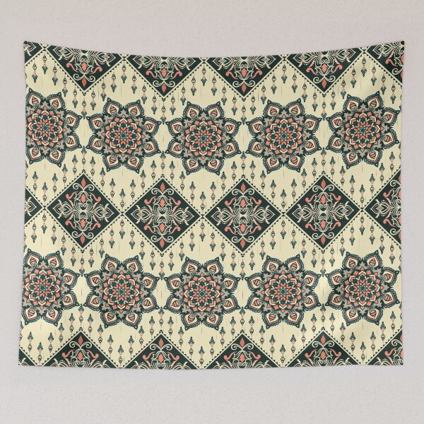 Item preview, Ethnic mandala tapestry with Persian Peach and Midnight Teal tones. designed and sold by RisaArt22.