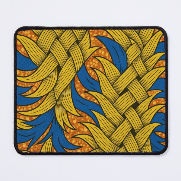 Item preview, Benin Wax Print – Golden Leaves on Blue and Orange designed and sold by Myra365Art.