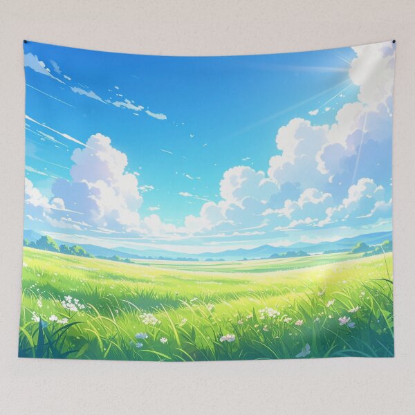 Item preview, Peaceful Grassfield Anime Scene designed and sold by aniscapes.
