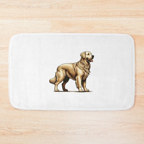 Item preview, Full Body Golden Retriever Illustration with Detailed Fur on Black Background designed and sold by cave-canvas.