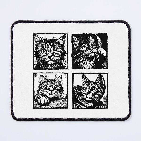 Item preview, Whimsical Woodcut Cats in Four Frames designed and sold by pbartwork.