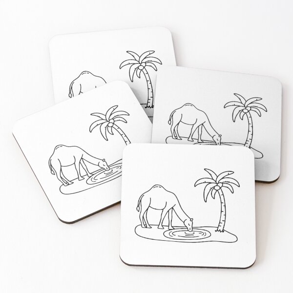 Item preview, A camel drinking water in oasis with palm tree in desert designed and sold by rasagamastore.