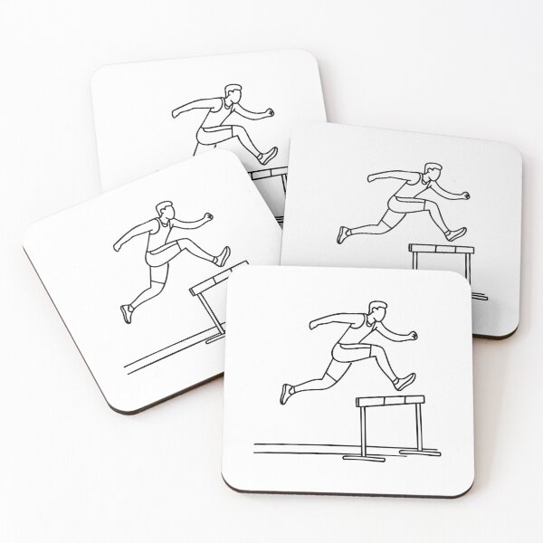 Item preview, A runner jumping over a hurdle obstacle on a racetrack designed and sold by rasagamastore.