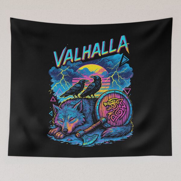Item preview, Fenrir Lobo Hugin Munin Cuervos Valhalla Nórdico Retro designed and sold by TomFrontierArt.