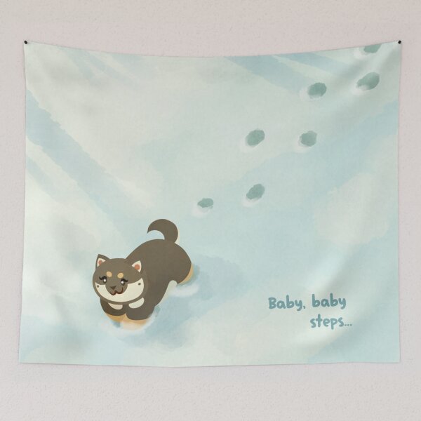 Item preview, baby steps ahead pet dog cartoon inspiring wholesome cozy hopecore drawing designed and sold by Kyna Arts.