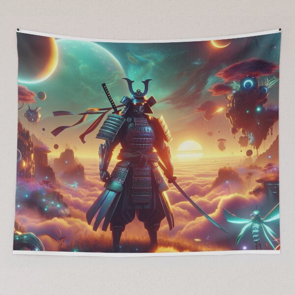 Item preview, Futuristic Samurai and Spaceships | Sci-Fi Cyberpunk Wall Art | Japanese Warrior Digital Print V4 designed and sold by Brainrot25.